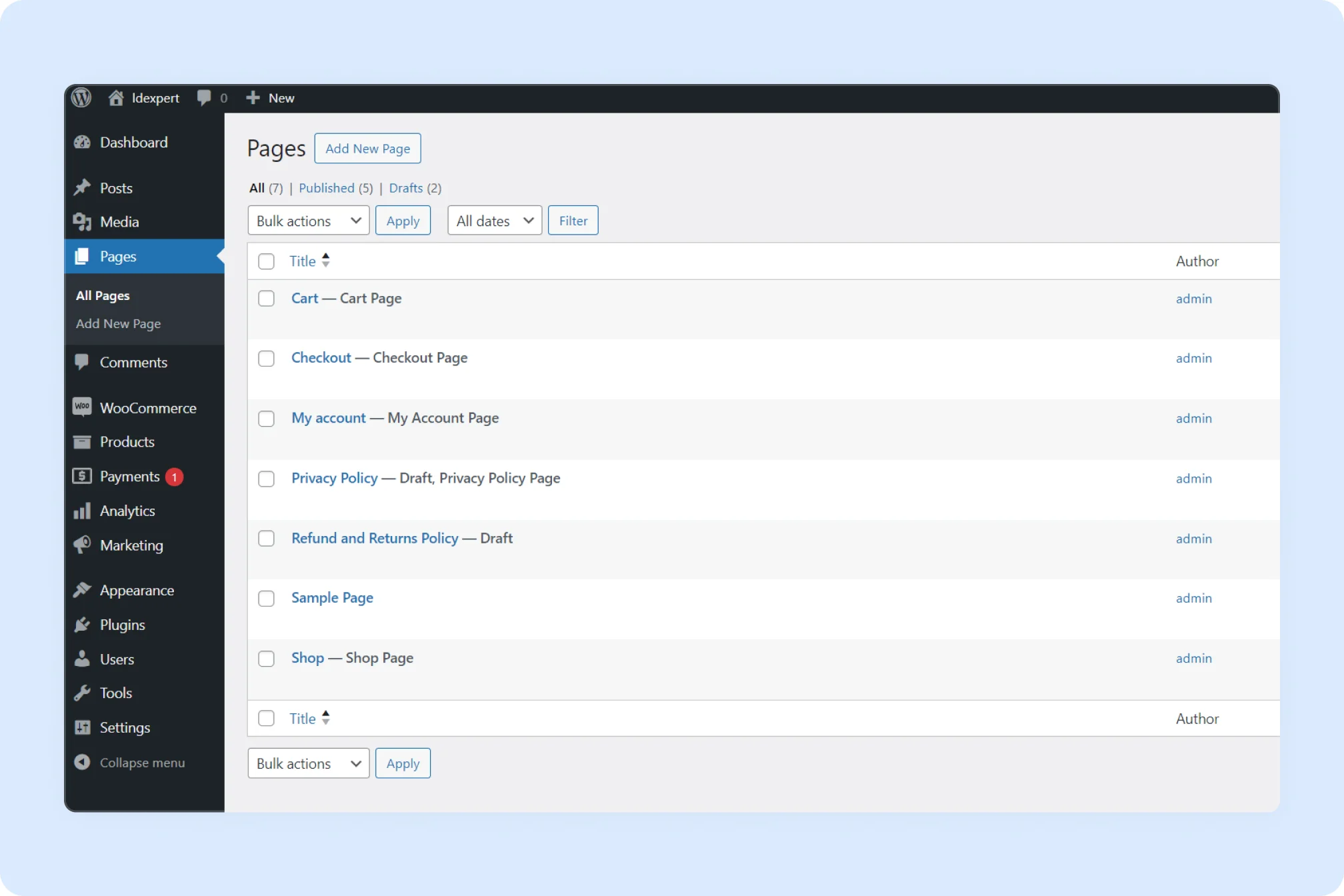Click on the WordPress pages or post